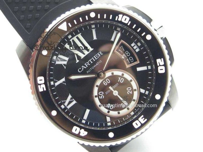 FastDry Calibre de Cartier Diver TF 1:1 Best Edition PVD SS Black Dial On Black Rubber Strap MIYOTA Movement 6368