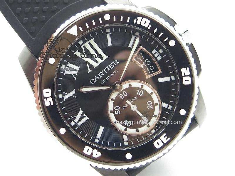 FastDry Calibre de Cartier Diver TF 1:1 Best Edition PVD SS Black Dial On Black Rubber Strap MIYOTA Movement 6368