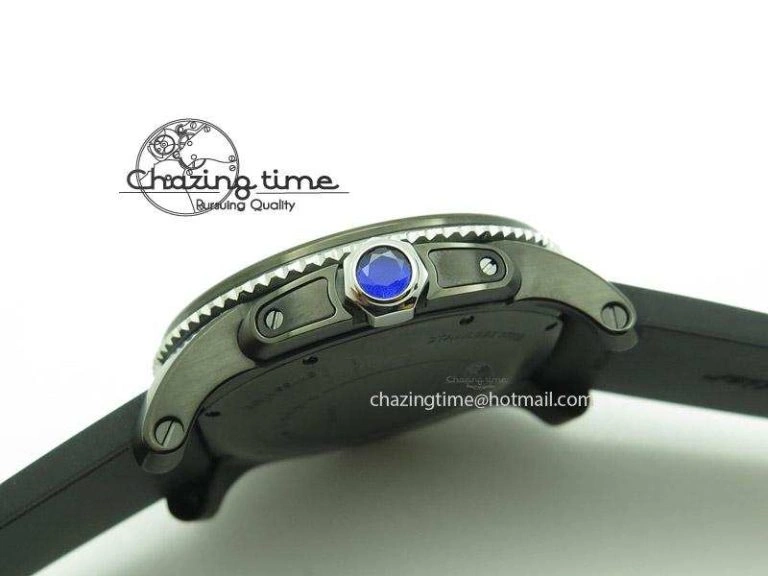 FastDry Calibre de Cartier Diver TF 1:1 Best Edition PVD SS Black Dial On Black Rubber Strap MIYOTA Movement 6368