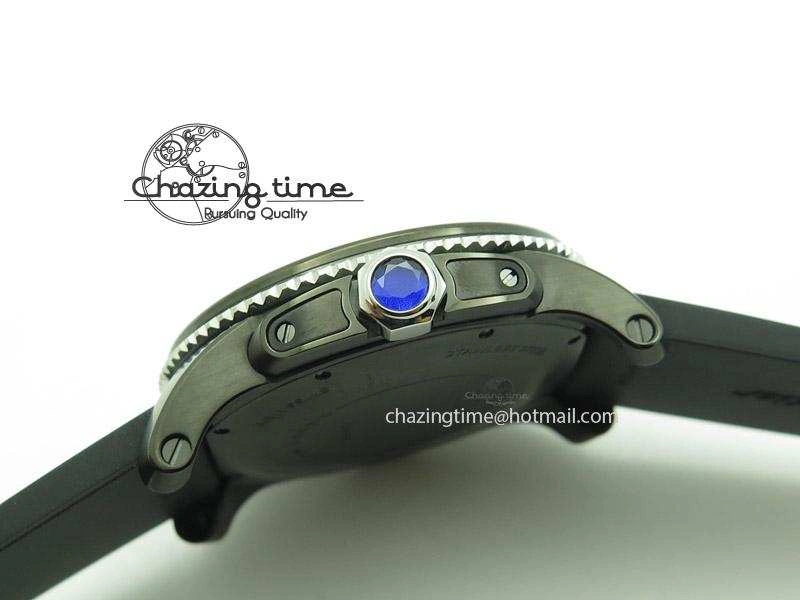FastDry Calibre de Cartier Diver TF 1:1 Best Edition PVD SS Black Dial On Black Rubber Strap MIYOTA Movement 6368