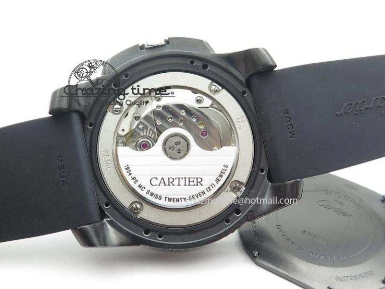 FastDry Calibre de Cartier Diver TF 1:1 Best Edition PVD SS Black Dial On Black Rubber Strap MIYOTA Movement 6368