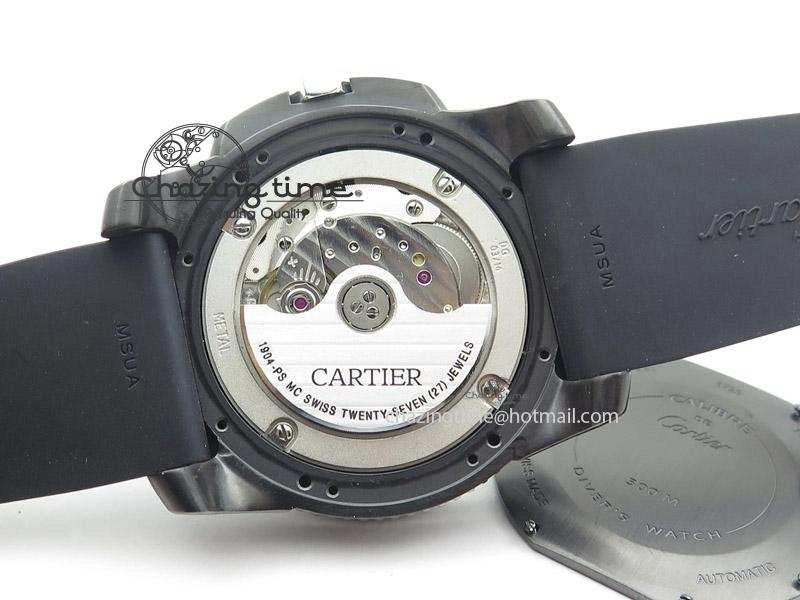 FastDry Calibre de Cartier Diver TF 1:1 Best Edition PVD SS Black Dial On Black Rubber Strap MIYOTA Movement 6368