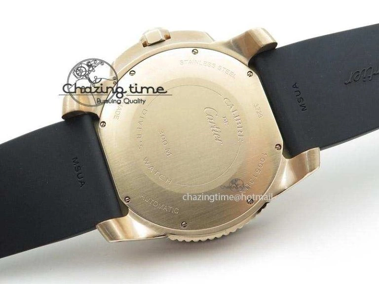 Calibre de Cartier Diver TF 1:1 Best Edition RG Black Dial on Black Rubber Strap MIYOTA Movement TopPick 6370