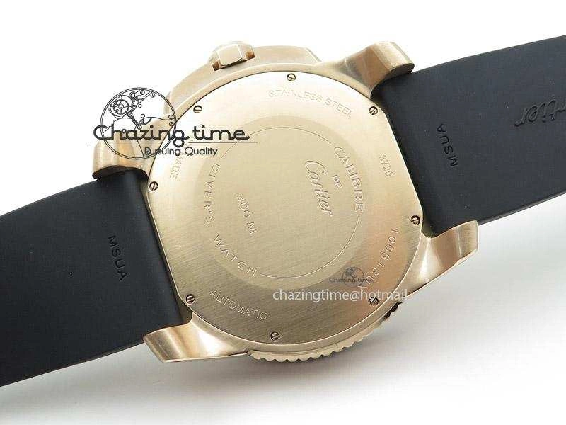 Calibre de Cartier Diver TF 1:1 Best Edition RG Black Dial on Black Rubber Strap MIYOTA Movement TopPick 6370