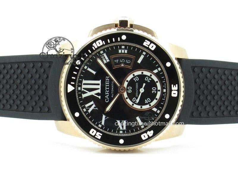 Calibre de Cartier Diver TF 1:1 Best Edition RG Black Dial on Black Rubber Strap MIYOTA Movement TopPick 6370