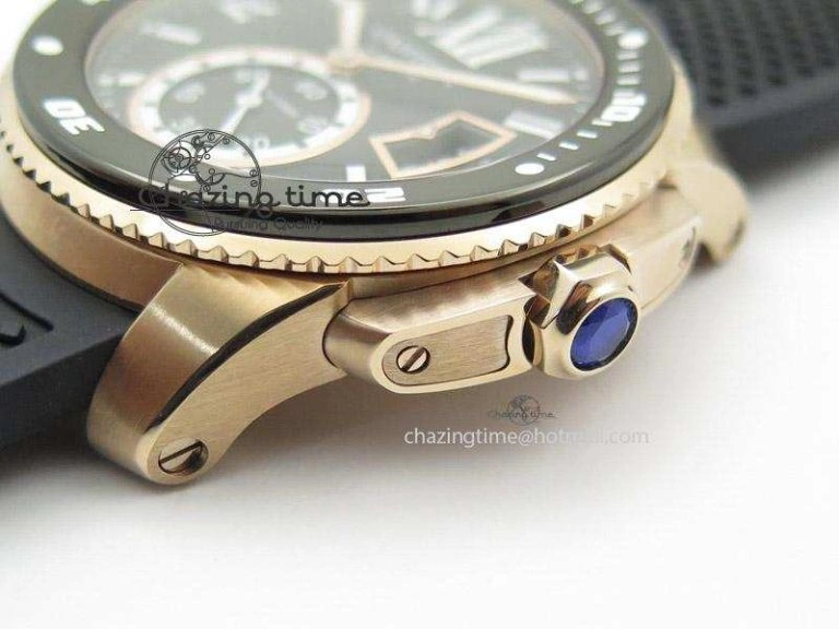 Calibre de Cartier Diver TF 1:1 Best Edition RG Black Dial on Black Rubber Strap MIYOTA Movement TopPick 6370