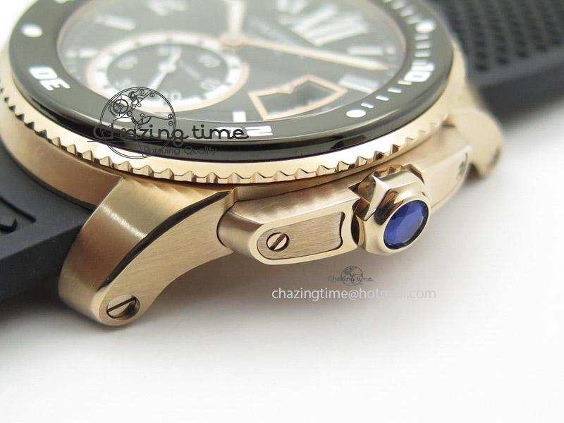 Calibre de Cartier Diver TF 1:1 Best Edition RG Black Dial on Black Rubber Strap MIYOTA Movement TopPick 6370