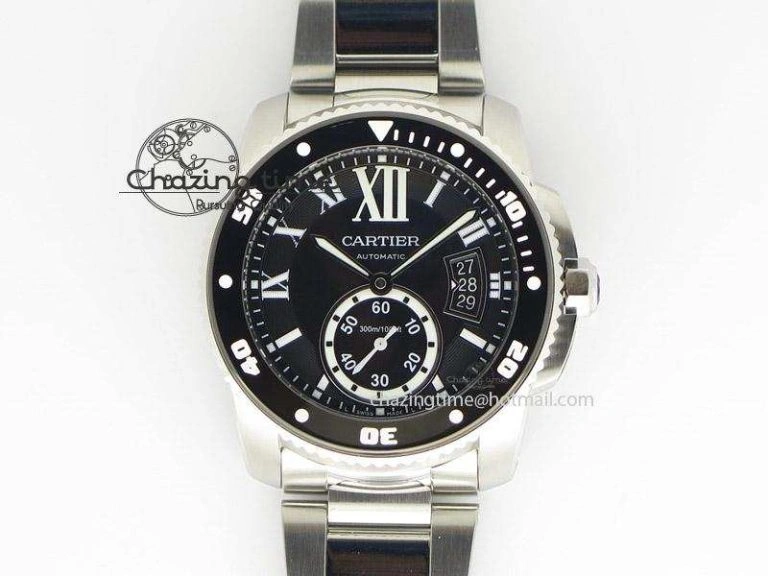 Calibre de Cartier Diver TF 1:1 Best Edition RG Black Dial on Black Rubber Strap MIYOTA Movement TopPick 6370
