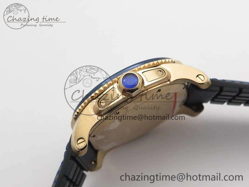 Thermal Calibre de Cartier Diver TF 1:1 Best Edition RG Blue Dial On Nylon Black Rubber Strap 23J Movement 6268