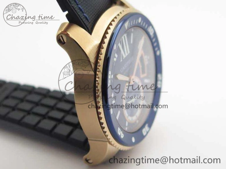 Thermal Calibre de Cartier Diver TF 1:1 Best Edition RG Blue Dial On Nylon Black Rubber Strap 23J Movement 6268