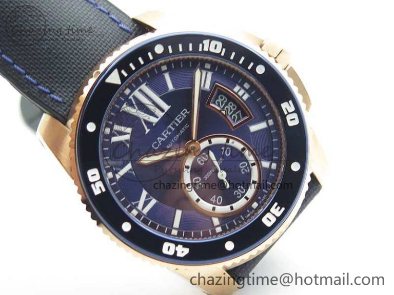 Thermal Calibre de Cartier Diver TF 1:1 Best Edition RG Blue Dial On Nylon Black Rubber Strap 23J Movement 6268