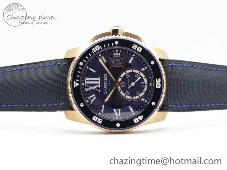 Thermal Calibre de Cartier Diver TF 1:1 Best Edition RG Blue Dial On Nylon Black Rubber Strap 23J Movement 6268