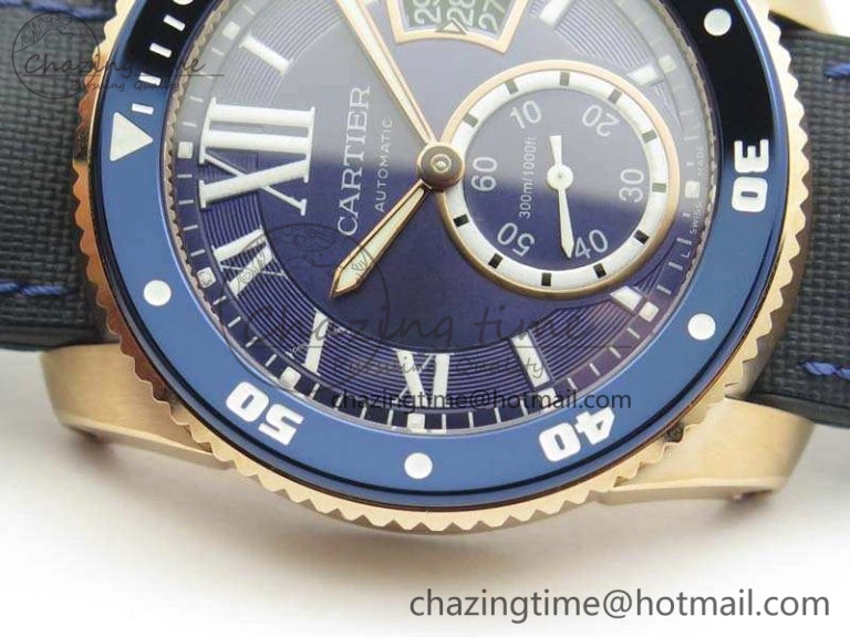 Thermal Calibre de Cartier Diver TF 1:1 Best Edition RG Blue Dial On Nylon Black Rubber Strap 23J Movement 6268