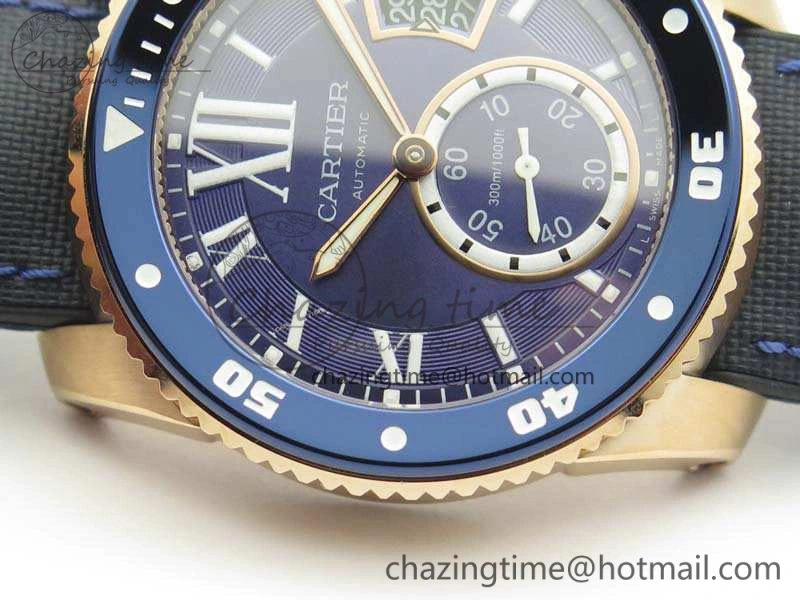 Thermal Calibre de Cartier Diver TF 1:1 Best Edition RG Blue Dial On Nylon Black Rubber Strap 23J Movement 6268