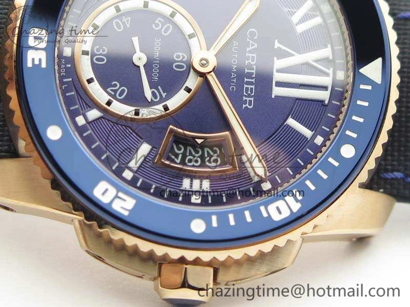 Thermal Calibre de Cartier Diver TF 1:1 Best Edition RG Blue Dial On Nylon Black Rubber Strap 23J Movement 6268