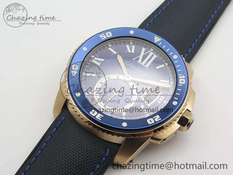 Thermal Calibre de Cartier Diver TF 1:1 Best Edition RG Blue Dial On Nylon Black Rubber Strap 23J Movement 6268