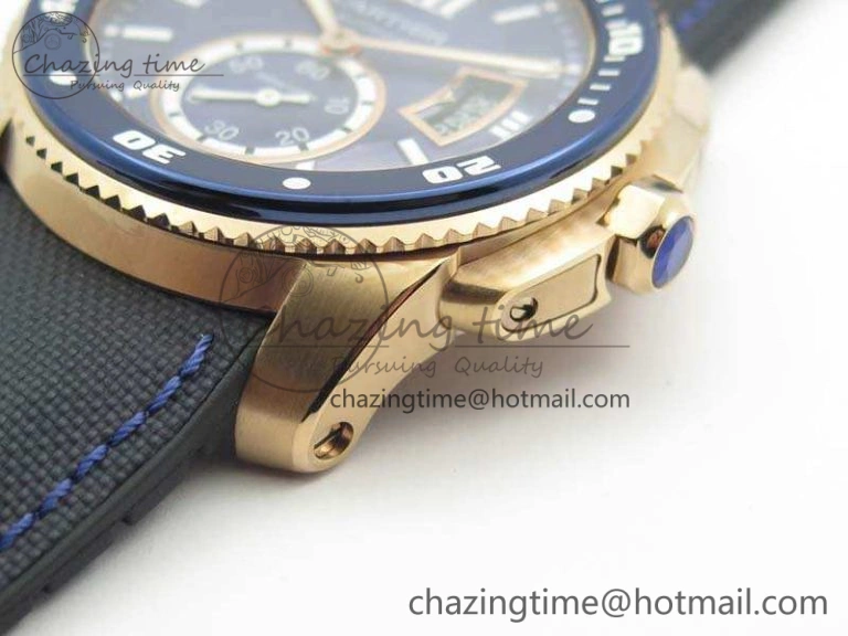 Thermal Calibre de Cartier Diver TF 1:1 Best Edition RG Blue Dial On Nylon Black Rubber Strap 23J Movement 6268