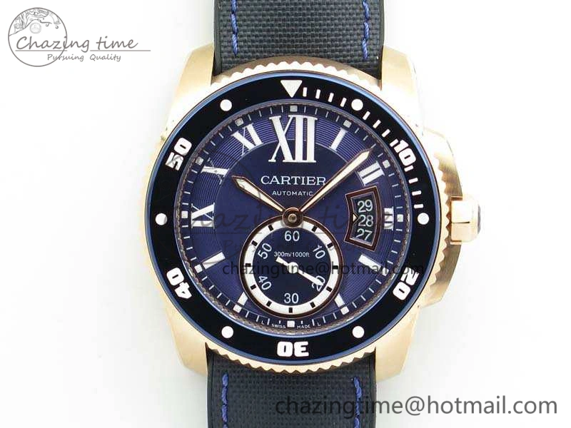Thermal Calibre de Cartier Diver TF 1:1 Best Edition RG Blue Dial On Nylon Black Rubber Strap 23J Movement 6268