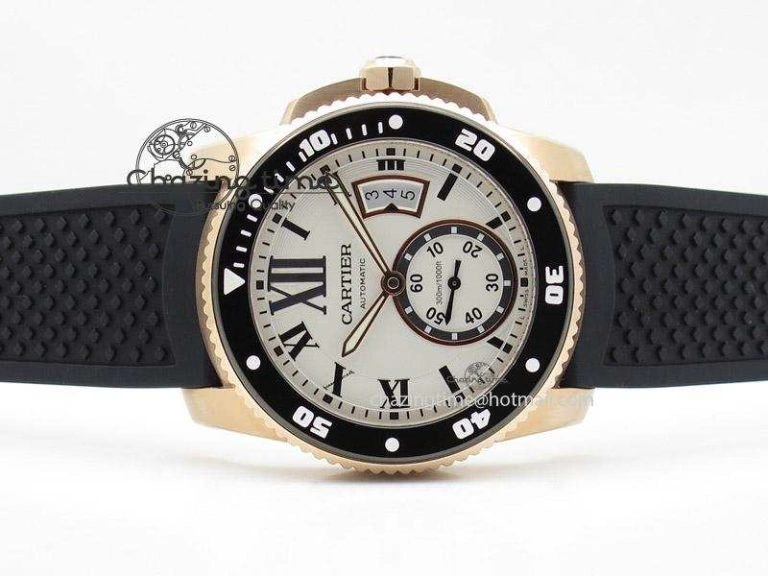 Calibre de Cartier Diver TF 1:1 Best Edition RG White Dial on Black Rubber Strap MIYOTA Movement ZeroBulk 6373