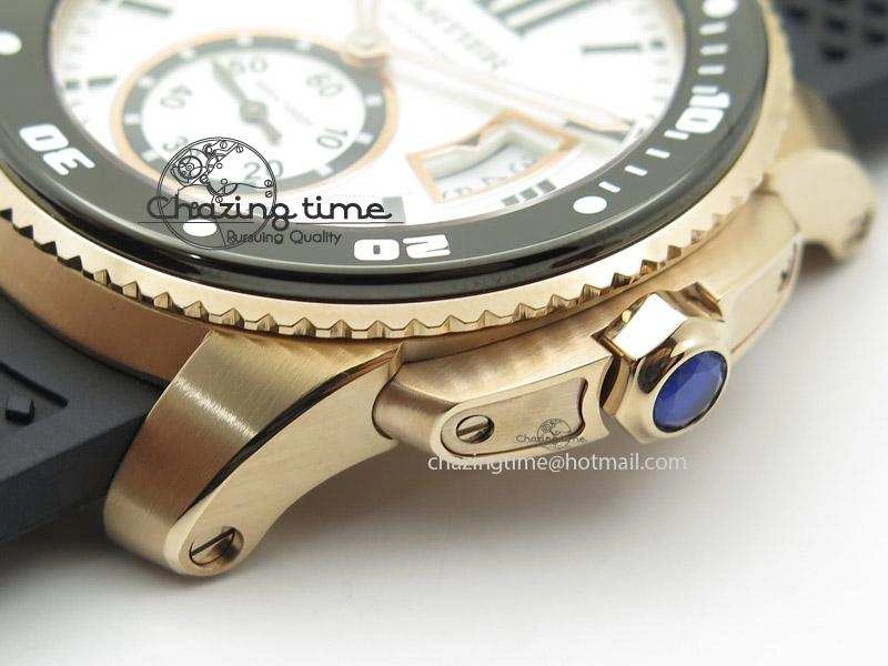 Calibre de Cartier Diver TF 1:1 Best Edition RG White Dial on Black Rubber Strap MIYOTA Movement ZeroBulk 6373