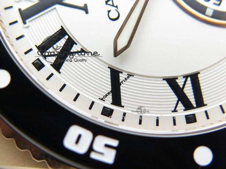 Calibre de Cartier Diver TF 1:1 Best Edition RG White Dial on Black Rubber Strap MIYOTA Movement ZeroBulk 6373