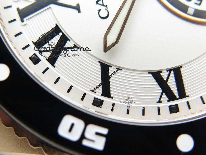 Calibre de Cartier Diver TF 1:1 Best Edition RG White Dial on Black Rubber Strap MIYOTA Movement ZeroBulk 6373