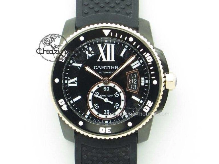 Calibre de Cartier Diver TF 1:1 Best Edition RG White Dial on Black Rubber Strap MIYOTA Movement ZeroBulk 6373