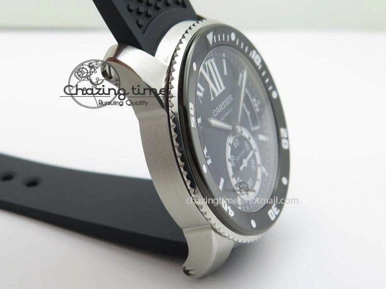 Calibre de Cartier Diver TF 1:1 Best Edition SS Black Dial on Black Rubber Strap MIYOTA Movement MultiPurpose 6374