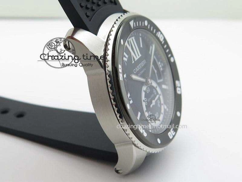 Calibre de Cartier Diver TF 1:1 Best Edition SS Black Dial on Black Rubber Strap MIYOTA Movement MultiPurpose 6374