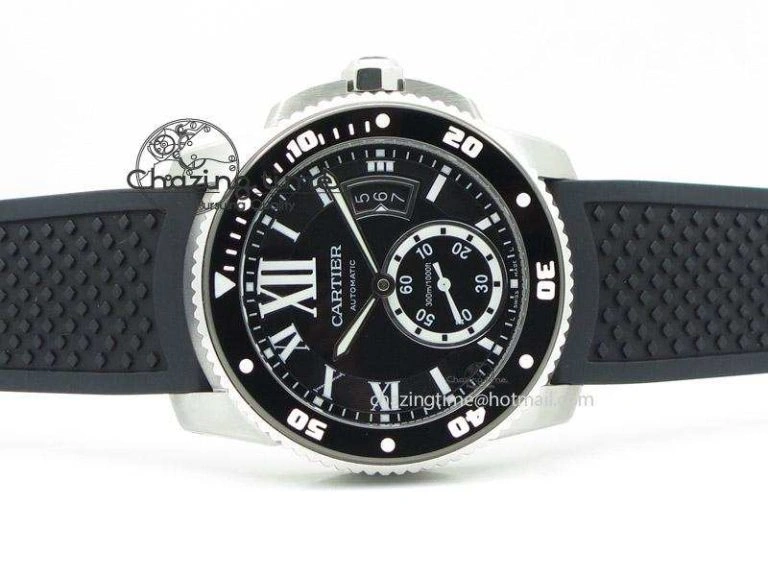 Calibre de Cartier Diver TF 1:1 Best Edition SS Black Dial on Black Rubber Strap MIYOTA Movement MultiPurpose 6374