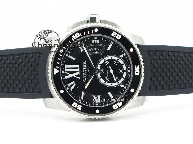 Calibre de Cartier Diver TF 1:1 Best Edition SS Black Dial on Black Rubber Strap MIYOTA Movement MultiPurpose 6374