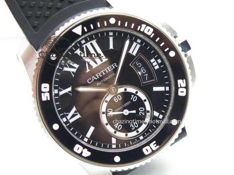 Calibre de Cartier Diver TF 1:1 Best Edition SS Black Dial on Black Rubber Strap MIYOTA Movement MultiPurpose 6374