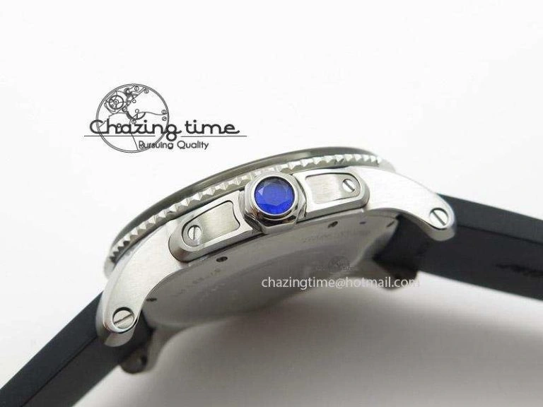 Calibre de Cartier Diver TF 1:1 Best Edition SS Black Dial on Black Rubber Strap MIYOTA Movement MultiPurpose 6374