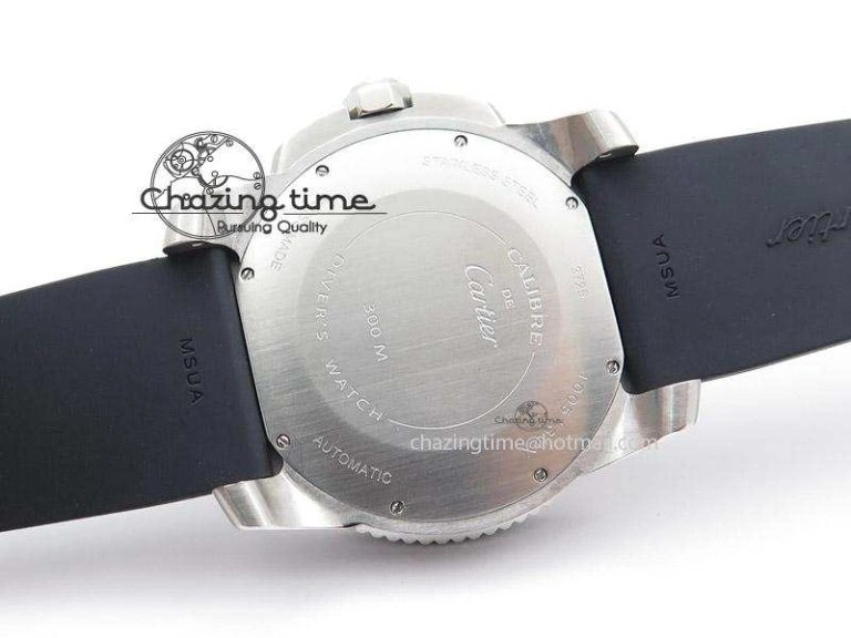 Calibre de Cartier Diver TF 1:1 Best Edition SS Black Dial on Black Rubber Strap MIYOTA Movement MultiPurpose 6374