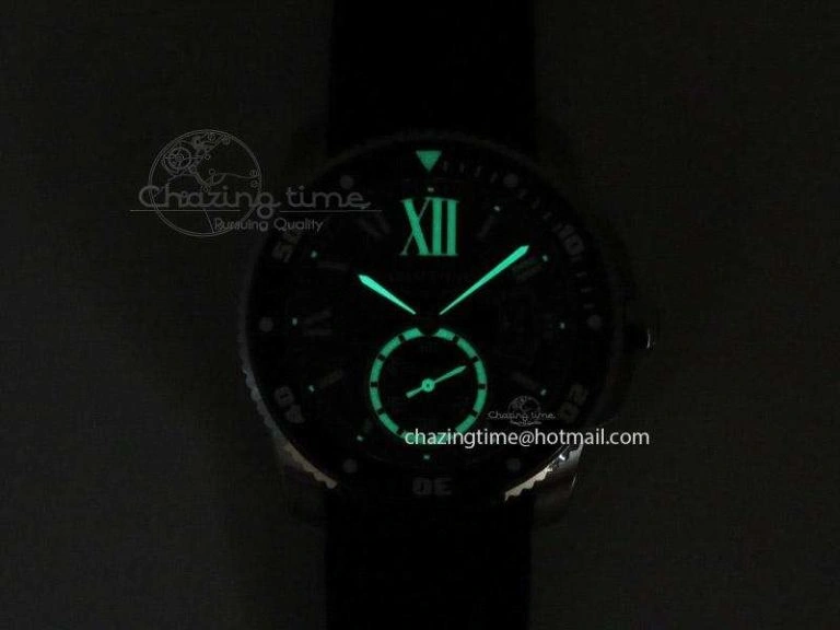 Calibre de Cartier Diver TF 1:1 Best Edition SS Black Dial on Black Rubber Strap MIYOTA Movement MultiPurpose 6374