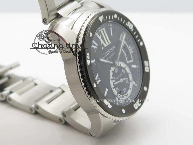 EasyMatch Calibre de Cartier Diver TF 1:1 Best Edition SS Black Dial on SS Bracelet MIYOTA Movement 6362