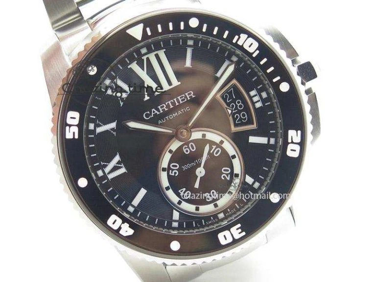 EasyMatch Calibre de Cartier Diver TF 1:1 Best Edition SS Black Dial on SS Bracelet MIYOTA Movement 6362