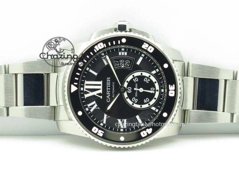 EasyMatch Calibre de Cartier Diver TF 1:1 Best Edition SS Black Dial on SS Bracelet MIYOTA Movement 6362