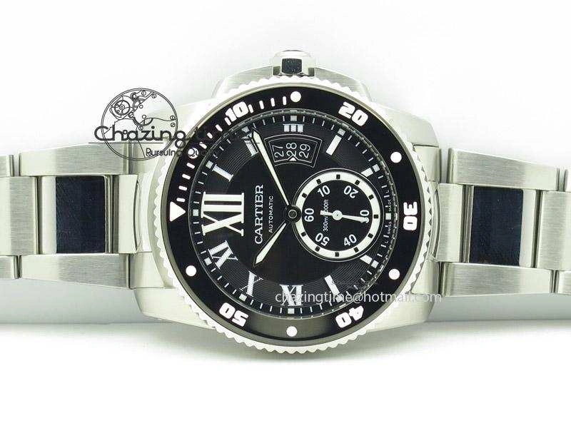 EasyMatch Calibre de Cartier Diver TF 1:1 Best Edition SS Black Dial on SS Bracelet MIYOTA Movement 6362