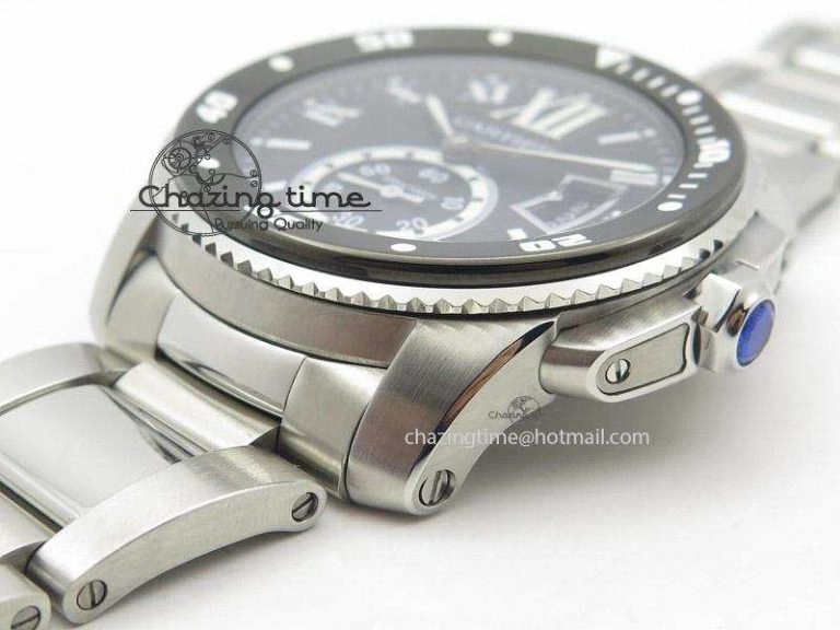EasyMatch Calibre de Cartier Diver TF 1:1 Best Edition SS Black Dial on SS Bracelet MIYOTA Movement 6362