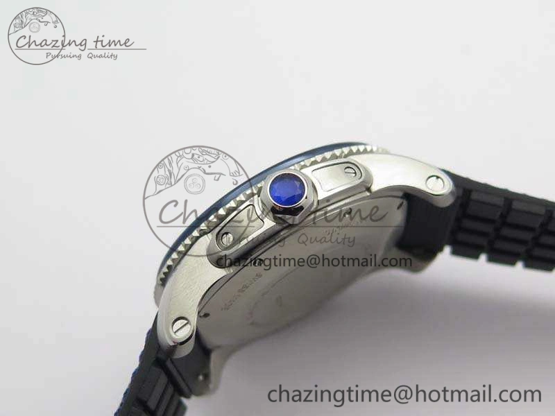 ZipUp Calibre de Cartier Diver TF 1:1 Best Edition SS Blue Dial On Nylon Black Rubber Strap 23J Movement 6270