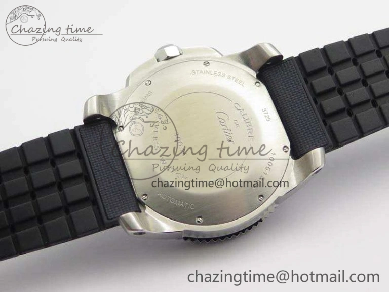 ZipUp Calibre de Cartier Diver TF 1:1 Best Edition SS Blue Dial On Nylon Black Rubber Strap 23J Movement 6270