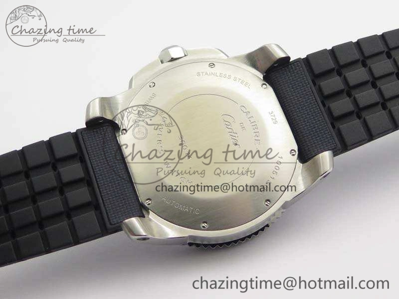 ZipUp Calibre de Cartier Diver TF 1:1 Best Edition SS Blue Dial On Nylon Black Rubber Strap 23J Movement 6270