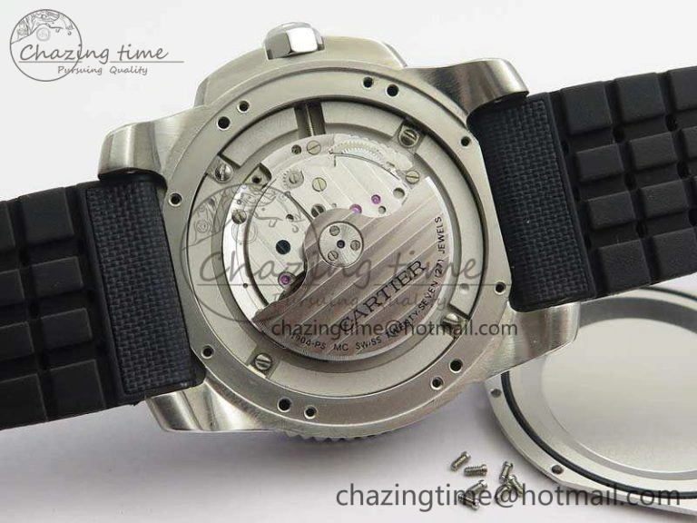 ZipUp Calibre de Cartier Diver TF 1:1 Best Edition SS Blue Dial On Nylon Black Rubber Strap 23J Movement 6270