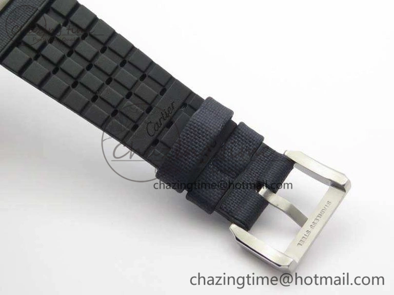 ZipUp Calibre de Cartier Diver TF 1:1 Best Edition SS Blue Dial On Nylon Black Rubber Strap 23J Movement 6270