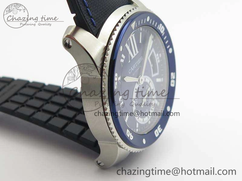 ZipUp Calibre de Cartier Diver TF 1:1 Best Edition SS Blue Dial On Nylon Black Rubber Strap 23J Movement 6270