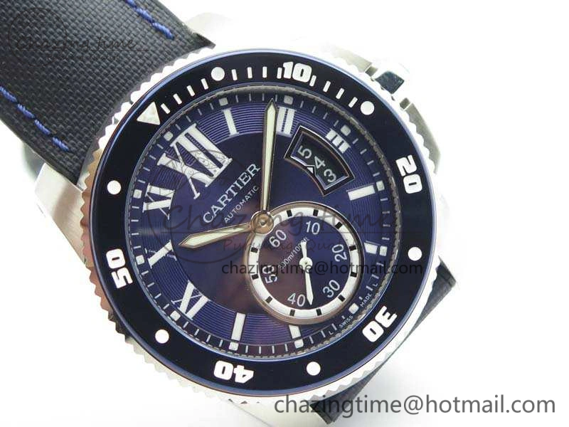 ZipUp Calibre de Cartier Diver TF 1:1 Best Edition SS Blue Dial On Nylon Black Rubber Strap 23J Movement 6270