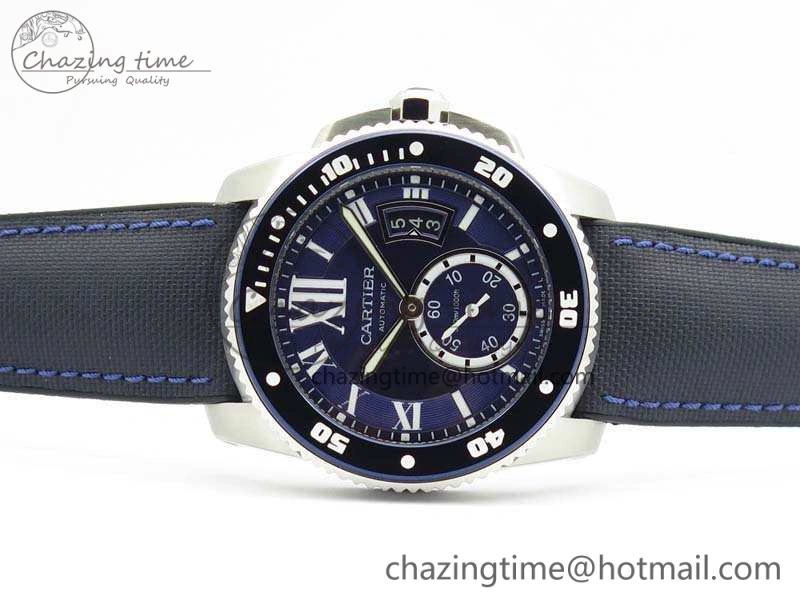 ZipUp Calibre de Cartier Diver TF 1:1 Best Edition SS Blue Dial On Nylon Black Rubber Strap 23J Movement 6270
