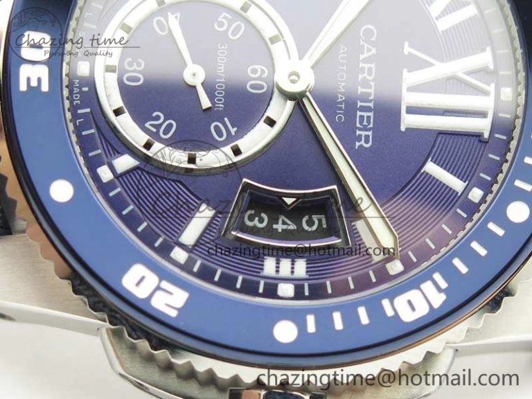 ZipUp Calibre de Cartier Diver TF 1:1 Best Edition SS Blue Dial On Nylon Black Rubber Strap 23J Movement 6270