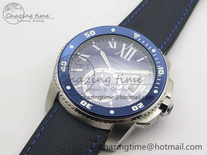 ZipUp Calibre de Cartier Diver TF 1:1 Best Edition SS Blue Dial On Nylon Black Rubber Strap 23J Movement 6270